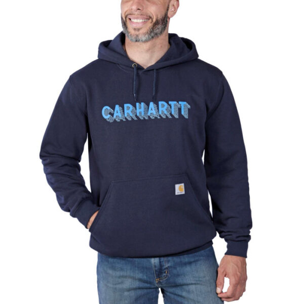 CARHARTT  Logo Graphic Hoodie - New Navy Blue - Image 3