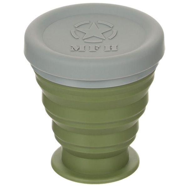 MFH  Folding Cup, with lid, Silicone, OD green, 200 ml